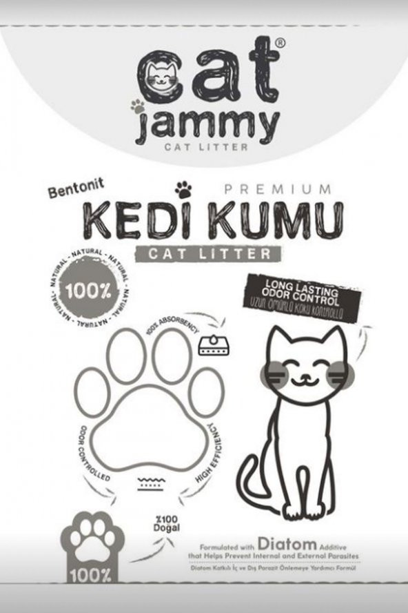 Cat Jammy Doğal Özel Kapadokya Kedi Kumu | Bentonit Diatom İnce Taneli Topaklaşan 5 Kg