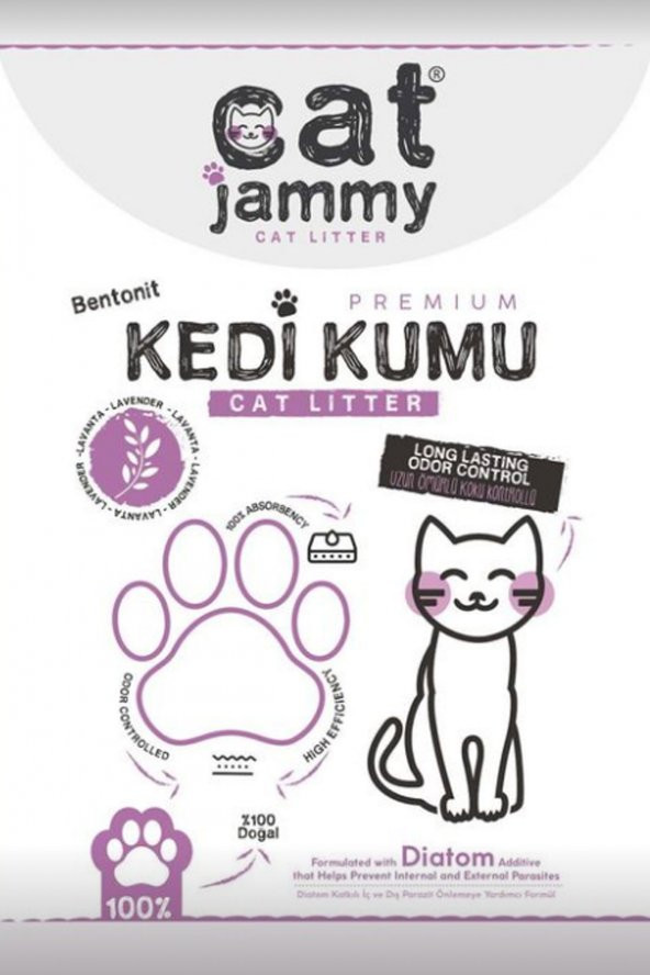 Cat Jammy Lavanta Kokulu Doğal Özel Kapadokya Kedi Kumu | Bentonit Diatom İnce Taneli Topaklaşan 5 Kg