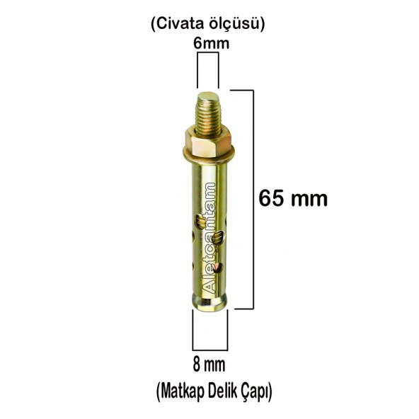 Aletçantam Çelik Dübel Gömlekli 6x65 (8mm) - 10 adet - Resim 2