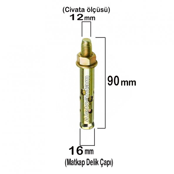 Aletçantam Çelik Dübel Gömlekli 12x90 (16mm) - 10 adet - 2