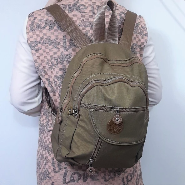 Fiyra s1 Camel Renk Krinkıl Kumaş Dört Bölmeli Bayan Sırt Çantası - 7