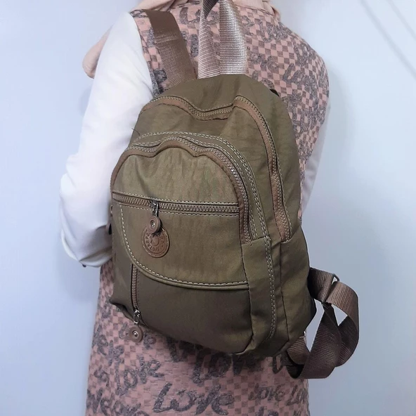 Fiyra s1 Camel Renk Krinkıl Kumaş Dört Bölmeli Bayan Sırt Çantası - 6