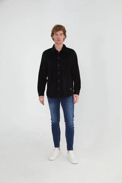 %100 Pamuk Erkek Regular Fit Kadife Düğmeli Çok Cepli Rahat Gömlek - 12