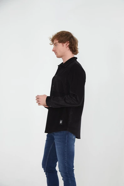 %100 Pamuk Erkek Regular Fit Kadife Düğmeli Çok Cepli Rahat Gömlek - 4