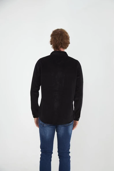 %100 Pamuk Erkek Regular Fit Kadife Düğmeli Çok Cepli Rahat Gömlek - 5