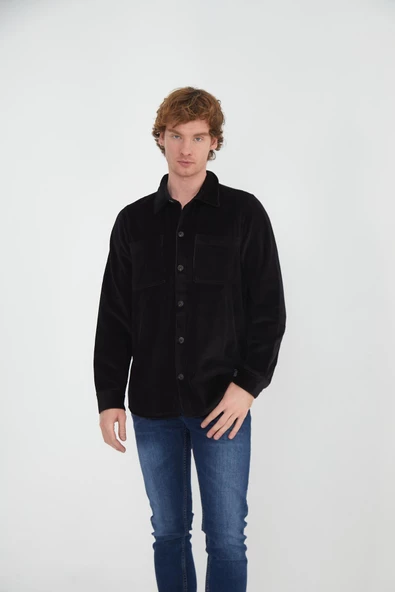 %100 Pamuk Erkek Regular Fit Kadife Düğmeli Çok Cepli Rahat Gömlek - 2