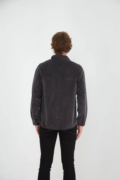 %100 Pamuk Erkek Regular Fit Kadife Düğmeli Çok Cepli Rahat Gömlek - 10