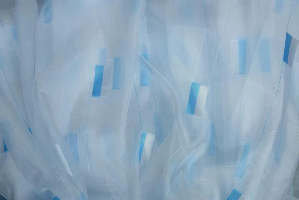 YARIM ORGANZE KARELİ MAVİ MODEL BEYAZ RENK TEK KANAT Hazır dikilmiş Pileli Fon Perde 300*260 cm - Resim 7