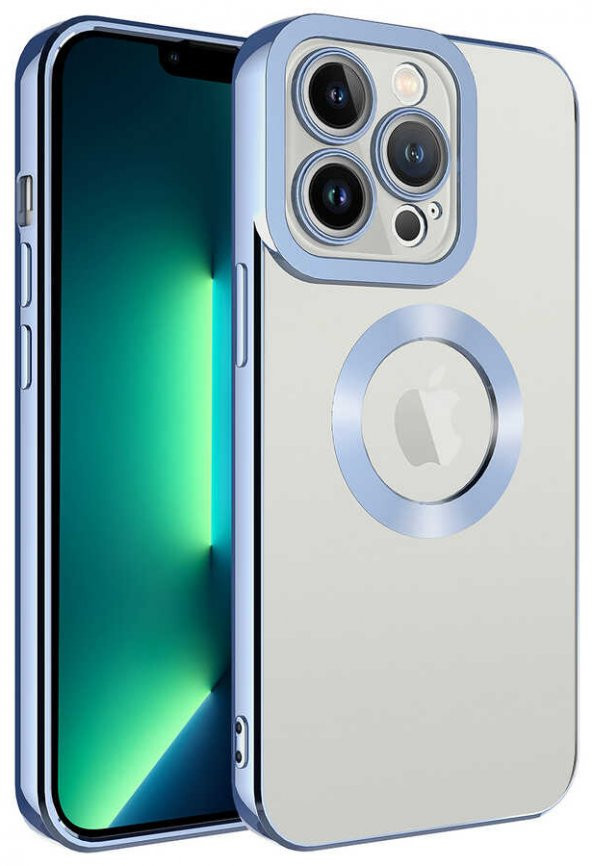 Apple iPhone 13 Pro Max Kılıf Kamera Korumalı Logo Gösteren Şeffaf Kapak