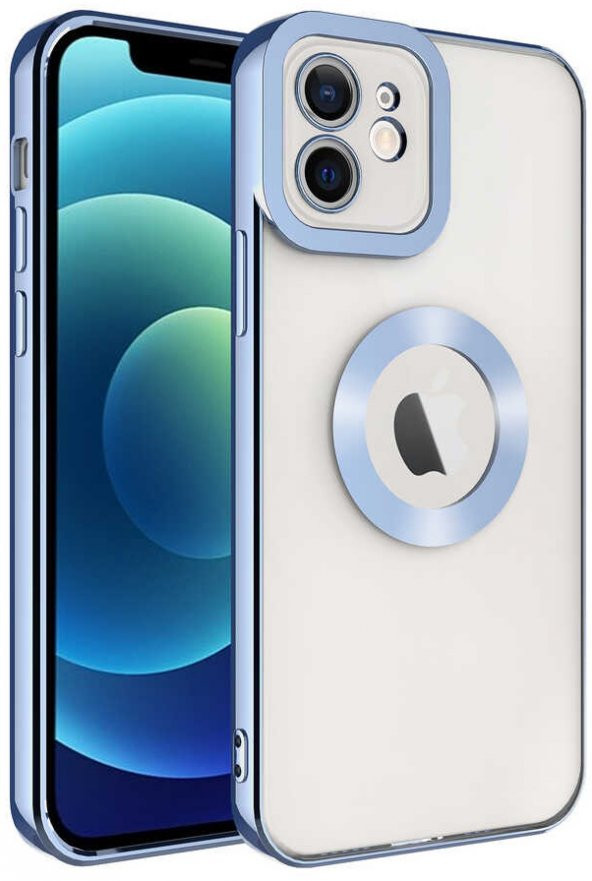 Apple iPhone 12 Kılıf Kamera Korumalı Logo Gösteren Şeffaf Kapak