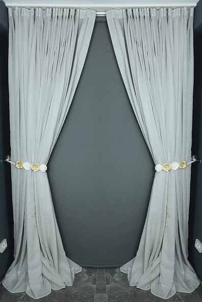 KETEN MODEL GRİ RENK TEK KANAT Hazır dikilmiş Pileli Fon Perde 300*260 cm - Resim 7