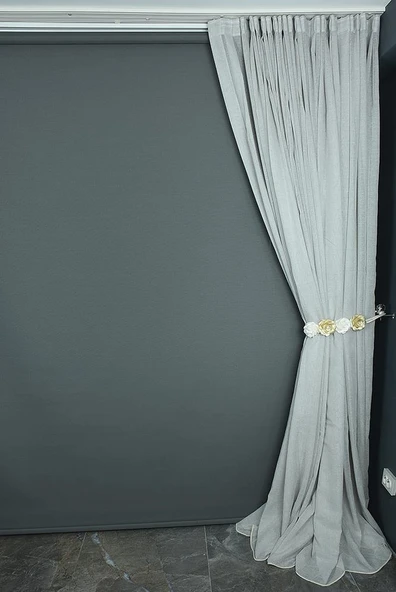 KETEN MODEL GRİ RENK TEK KANAT Hazır dikilmiş Pileli Fon Perde 300*260 cm - Resim 6