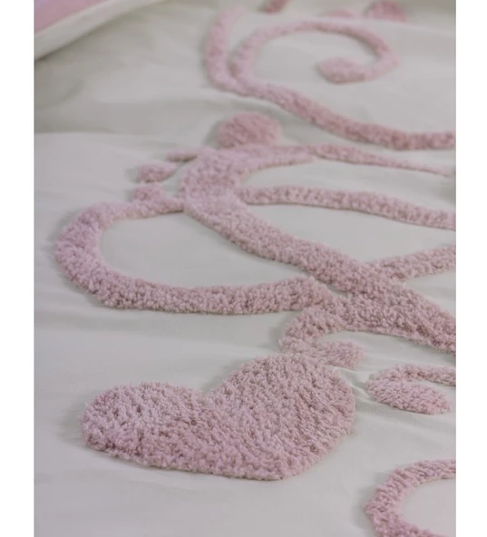 Cotton Box Puff Nakışlı Çift Kişilik Nevresim Takımı-Bellini Pembe - 2