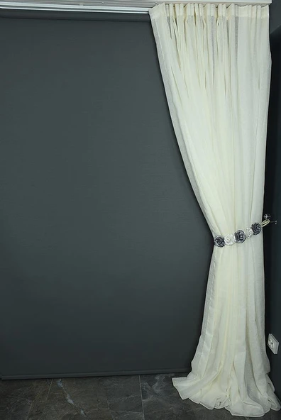 KETEN MODEL KREM RENK TEK KANAT Hazır dikilmiş Pileli Fon Perde 300*260 cm - Resim 5