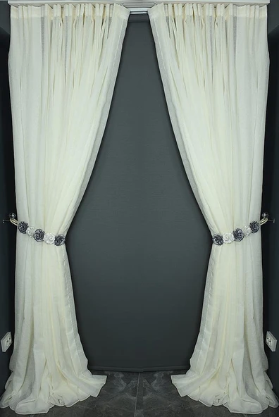 KETEN MODEL KREM RENK TEK KANAT Hazır dikilmiş Pileli Fon Perde 300*260 cm - Resim 6