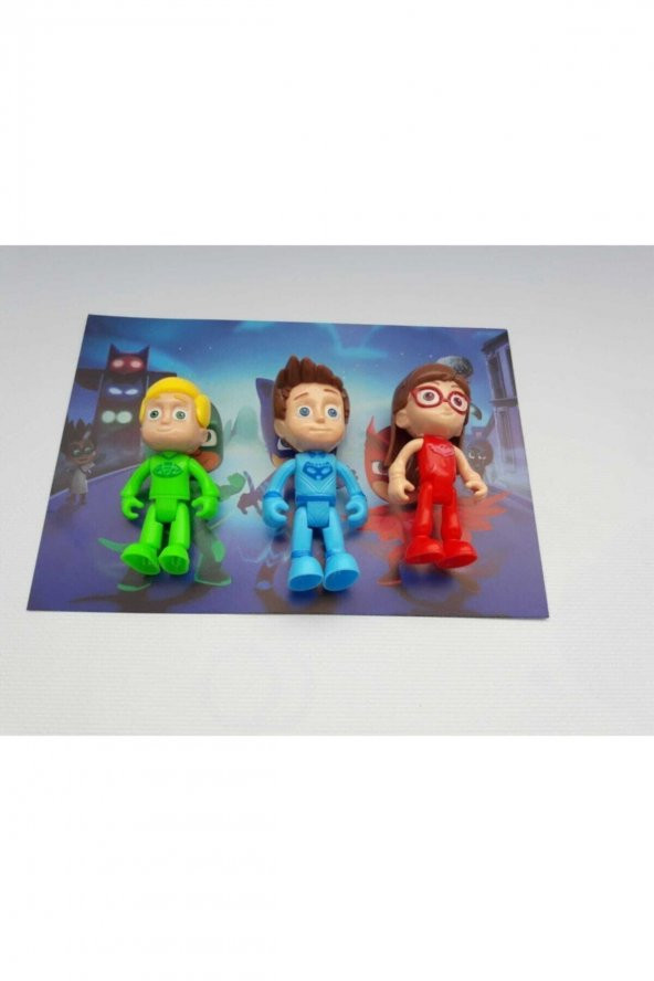 Pijamaskeliler 3 Lü Figür Oyuncak Kedi Çocuk Kertenkele Baykuş Kız Pjmask Y058 - 3