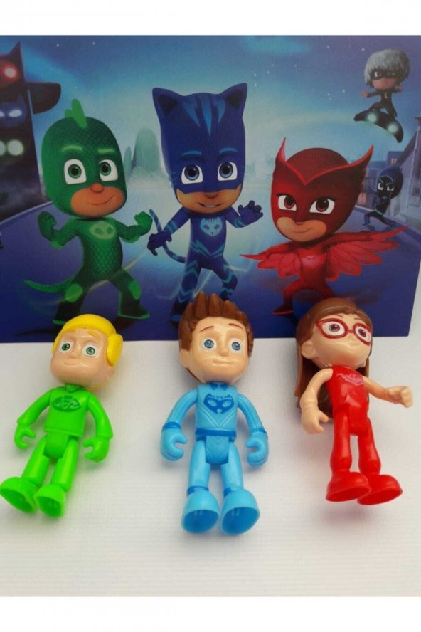 Pijamaskeliler 3 Lü Figür Oyuncak Kedi Çocuk Kertenkele Baykuş Kız Pjmask Y058 - 4