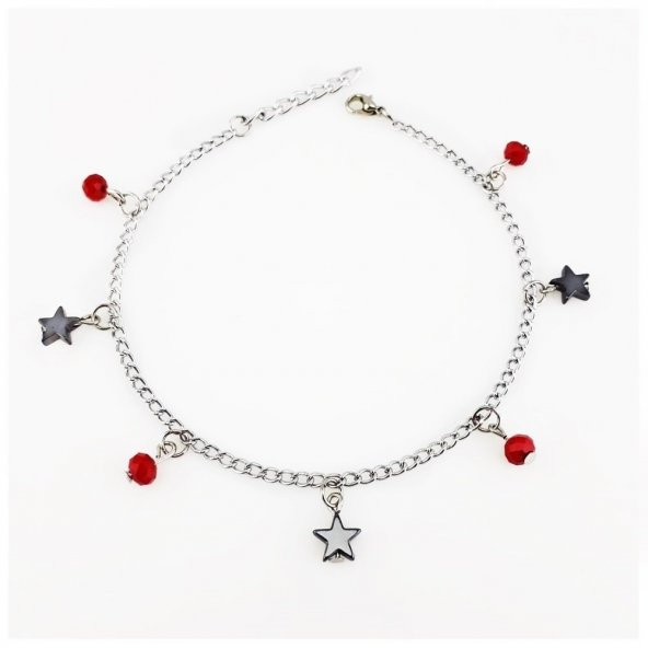 Hematit Doğal Taş & Kırmızı Kristal Taş Kadın Yıldız Halhal - 2