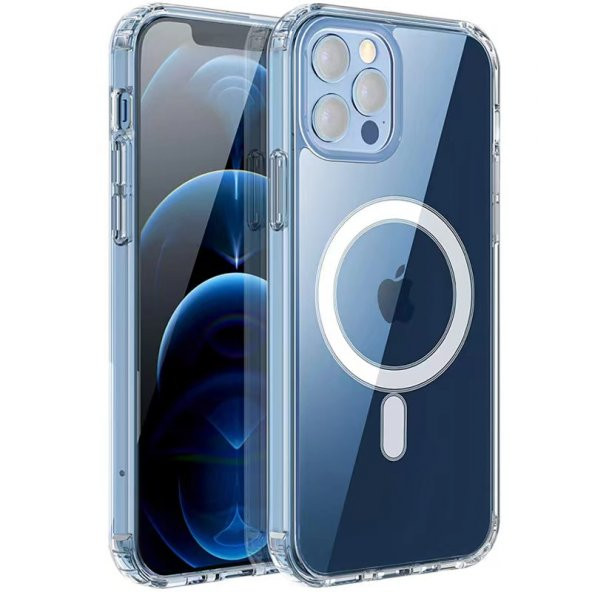 KNY Apple İphone 13 Pro Kılıf Ultra Korumalı Şeffaf Magsafeli Emboss Sert Silikon Şeffaf