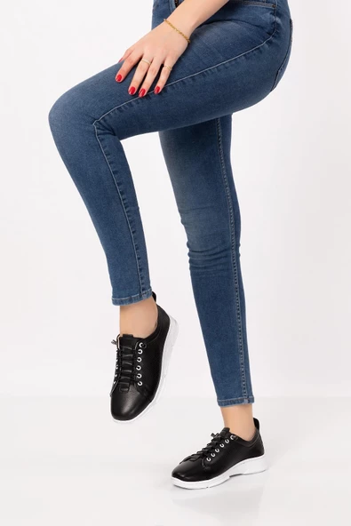 Artı-Artı031-0082 Kadın Hakiki Deri Ortopedik Siyah Sneaker Ayakkabı - 4