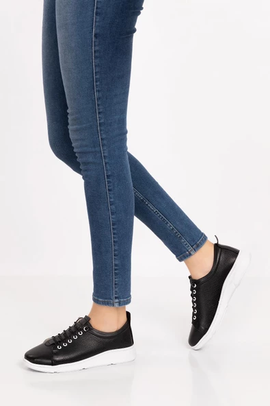 Artı-Artı031-0082 Kadın Hakiki Deri Ortopedik Siyah Sneaker Ayakkabı - 3