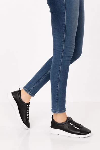 Artı-Artı031-0082 Kadın Hakiki Deri Ortopedik Siyah Sneaker Ayakkabı - 6