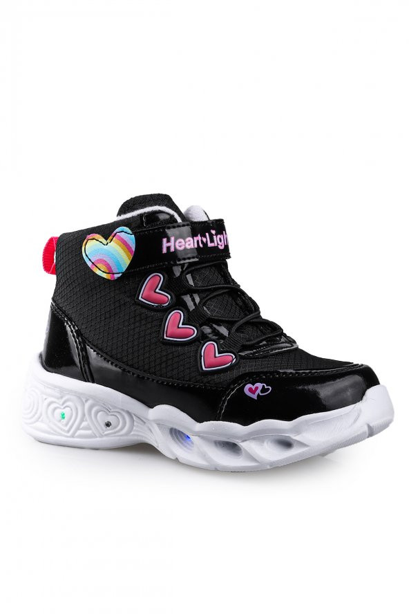 Kiko Kids Kds Işıklı Cırtlı Kız Çocuk Bot Ayakkabı Siyah