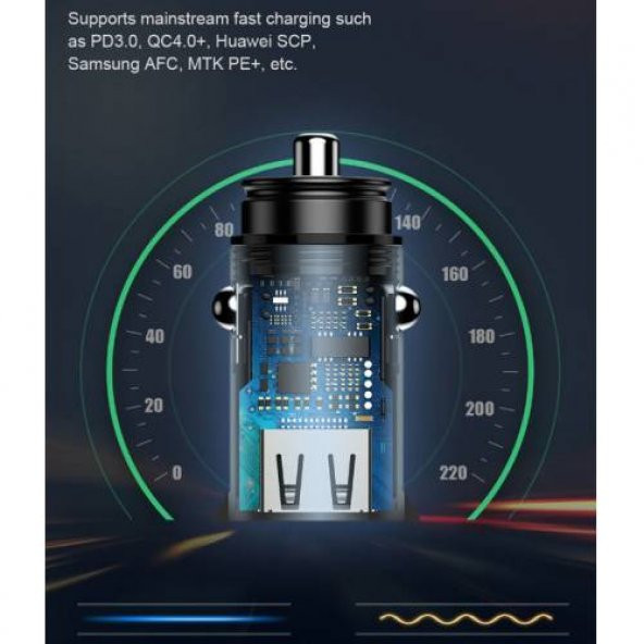 Baseus QC3.0 5A 30W Çift USB Araç Çakmaklık Şarjı Araç Şarjı Led Işıklı Hızlı Şarj Oto Çakmaklık - 4