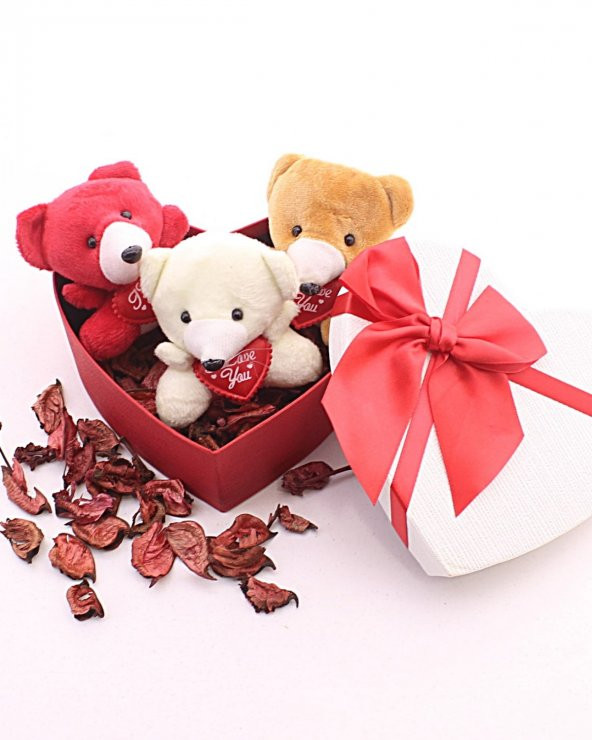 Kalp Kutuda Mini Ayıcıklar Hediye Seti Sevgiliye Hediye - 2