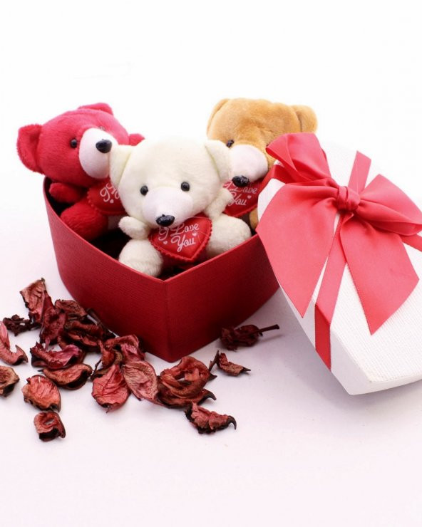 Kalp Kutuda Mini Ayıcıklar Hediye Seti Sevgiliye Hediye - 3