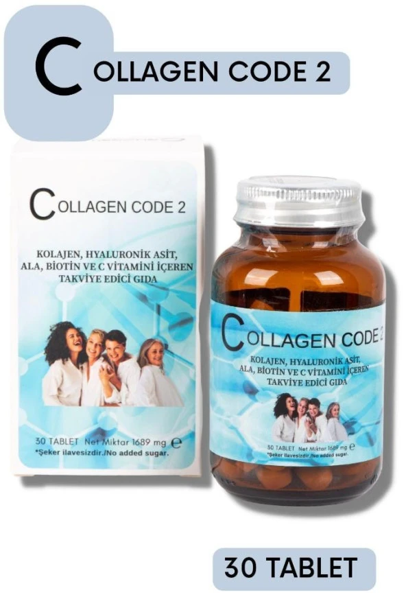 Collagen Code2 Tip1tip2 Hidrolize Kolajen+hyaluronik Asit+c Vitamini Içeren 30 Tablet Gıda Takviyesi