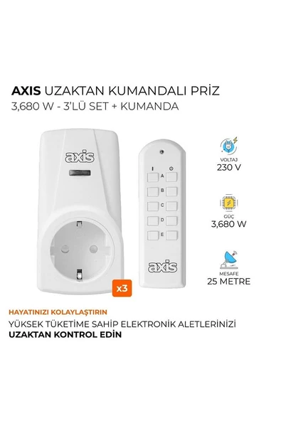 3'lü Uzaktan Kumandalı Priz Set 3680 W - 2