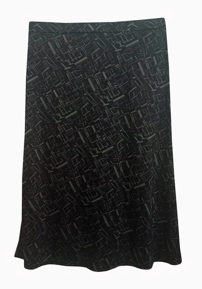 MUSTAFA KOÇAK TEKSTİL ZARA KUŞAKLI SİYAH ZEMİN ÜZERİNE KİREMİT RENGİ KARIŞIK EKOSE DESENLİ LASTİKLİ ETEK - 2