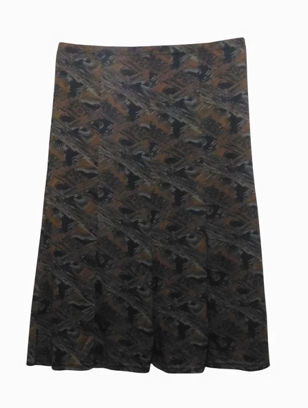 MUSTAFA KOÇAK TEKSTİL ZARA PARÇALI HARDAL DESENLİ KADIN BÜYÜK BEDEN LASTİKLİ ETEK - 2