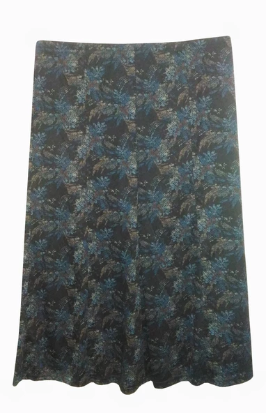 MUSTAFA KOÇAK TEKSTİL ZARA PARÇALI SİYAH-PETROL DESENLİ KADIN BÜYÜK BEDEN LASTİKLİ ETEK - 2