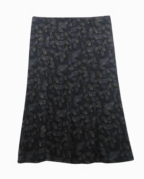 MUSTAFA KOÇAK TEKSTİL ZARA PARÇALI LACİVERT YAPRAK DESENLİ KADIN BÜYÜK BEDEN LASTİKLİ ETEK - 2