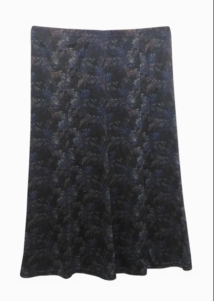 MUSTAFA KOÇAK TEKSTİL ZARA PARÇALI SİYAH-LACİVERT DESENLİ KADIN BÜYÜK BEDEN LASTİKLİ ETEK - 2