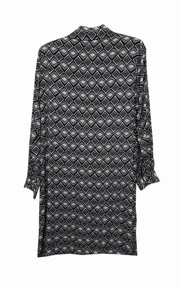 KEHİLA BÜYÜK BEDEN KREM-SİYAH BAKLAVA DESENLİ TUNİK GÖMLEK - 2