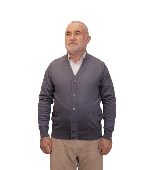 KEHİLA Erkek Mavi Baba Hırkası Önden Zarif Düğmeli Klasik Çift Cepli Rahat Kesim Ince Yün Triko - 3