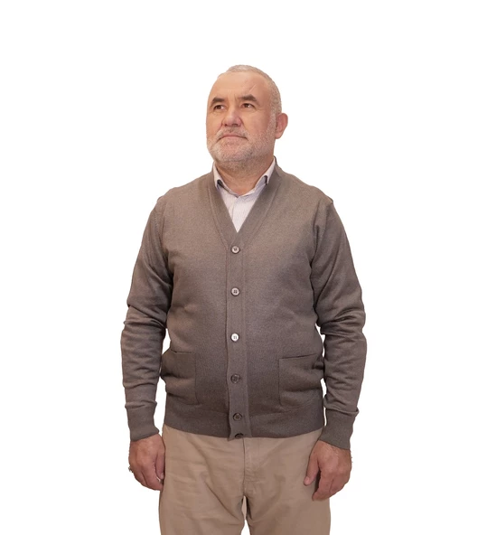 KEHİLA Erkek Gri Baba Hırkası Önden Zarif Düğmeli Klasik Çift Cepli Rahat Kesim Ince Yün Triko - 3