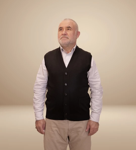 KEHİLA Erkek Siyah Baba Yeleği Önden Zarif Düğmeli Klasik Çift Cepli Rahat Kesim Ince Yün Triko - 6
