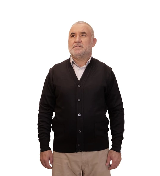 KEHİLA Erkek Lacivert Baba Hırkası Önden Zarif Düğmeli Klasik Çift Cepli Rahat Kesim Ince Yün Triko - 3