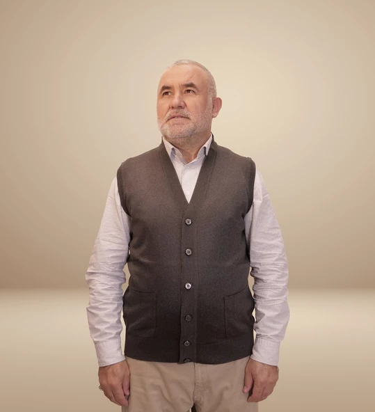 KEHİLA Erkek Füme Baba Yeleği Önden Zarif Düğmeli Klasik Çift Cepli Rahat Kesim Ince Yün Triko - 6