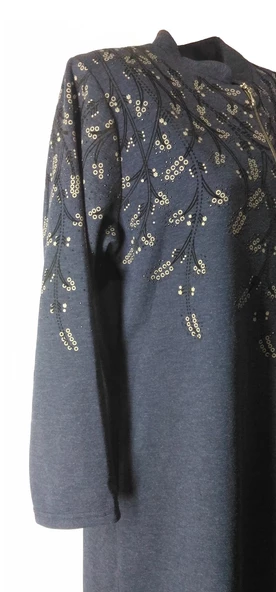 MUSTAFA KOÇAK TEKSTİL 5470 KADIN LACİVERT ANNE KAŞMİR FERMUARLI FÜSUN İŞLEMELİ ASTARSIZ PARDESÜ - 3