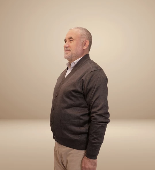 KEHİLA Erkek Füme Baba Hırkası Önden Zarif Düğmeli Klasik Çift Cepli Rahat Kesim Ince Yün Triko - 5