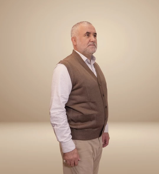 KEHİLA Erkek Kahverengi Baba Yeleği Önden Zarif Düğmeli Klasik Çift Cepli Rahat Kesim Ince Yün Triko - 4