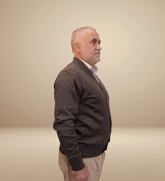 KEHİLA Erkek Füme Baba Hırkası Önden Zarif Düğmeli Klasik Çift Cepli Rahat Kesim Ince Yün Triko - 4