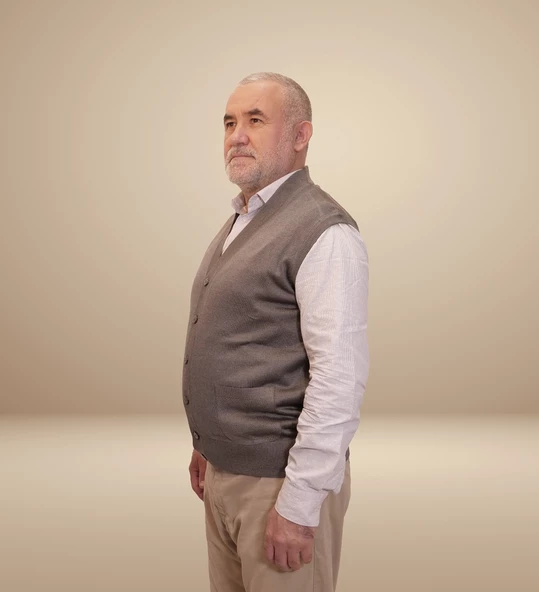 KEHİLA Erkek Gri Baba Yeleği Önden Zarif Düğmeli Klasik Çift Cepli Rahat Kesim Ince Yün Triko - 5