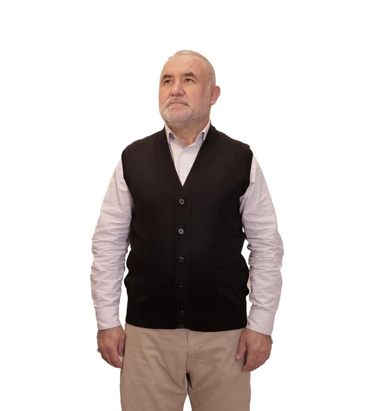 KEHİLA Erkek Siyah Baba Yeleği Önden Zarif Düğmeli Klasik Çift Cepli Rahat Kesim Ince Yün Triko - 3