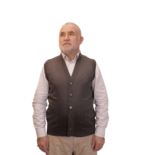 KEHİLA Erkek Füme Baba Yeleği Önden Zarif Düğmeli Klasik Çift Cepli Rahat Kesim Ince Yün Triko - 3